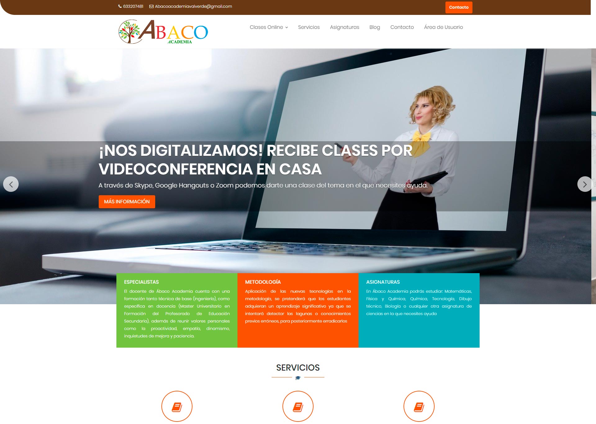 Diseño web de una academia de estudios con clases online